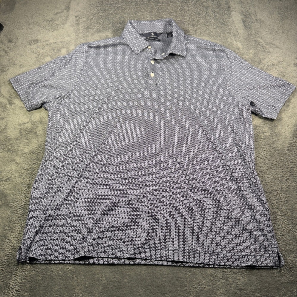 Hart Schaffner Marx Mens Blue Geometric HartSoft Luxury Cotton Polo Shirt L